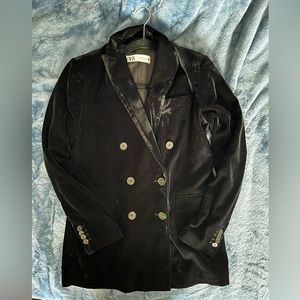 Zara Black Velvet Blazer Jacket Button Front XS